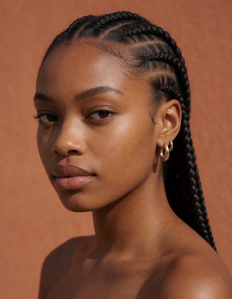 Frau mit Feed-in-Cornrows, gerade nach hinten geflochten